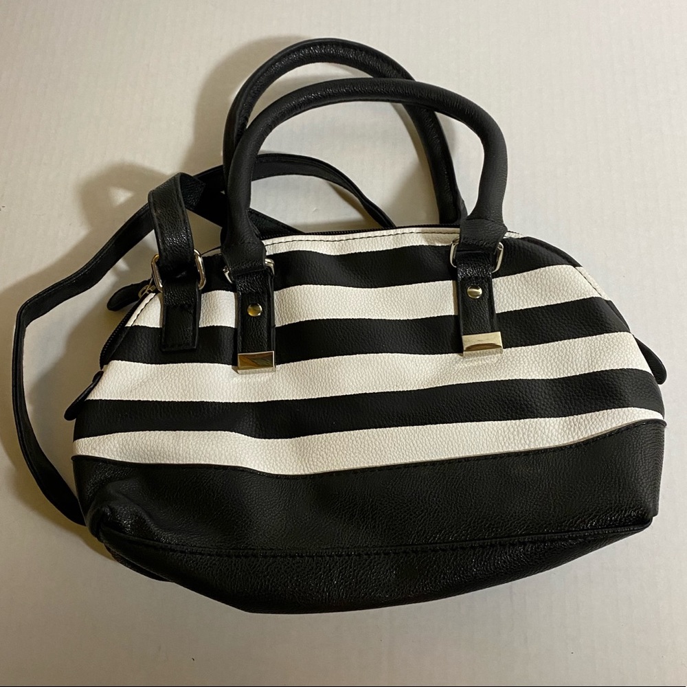 White black striped small women’s purse leather